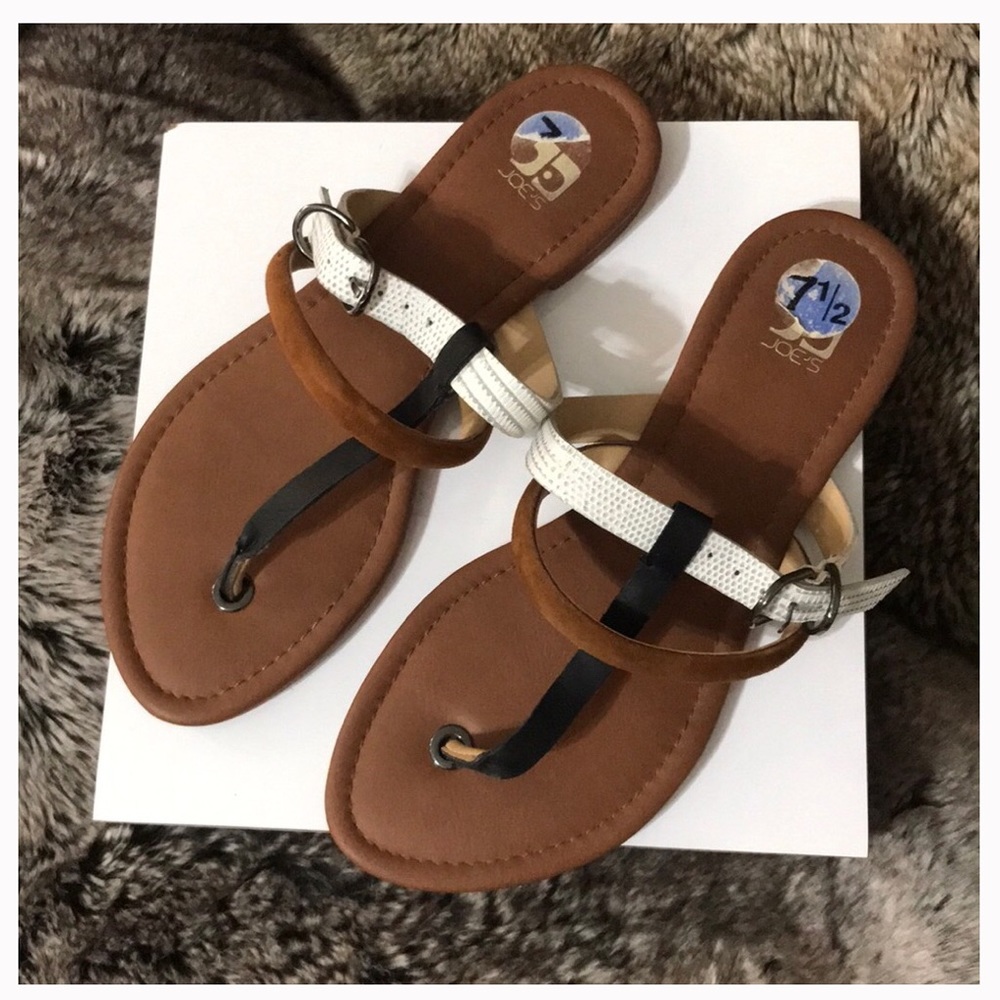Joe’s jeans sz 7.5 sandals black, cream, and brown